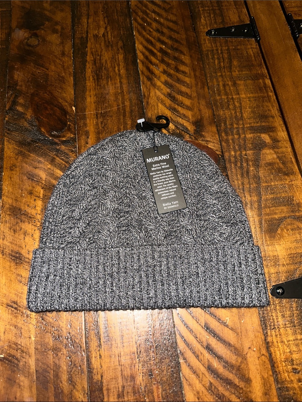 NWT Murano Extra Fine Merino Wool Cable Knit Beanie - Charcoal Gray